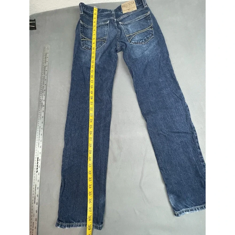 Hollister Jeans Mens 28 30 Blue Straight Leg Faded Whiskered Denim Trousers Dark